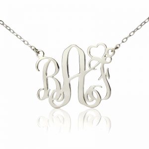 Initial Monogram Necklace Solid White Gold With Heart