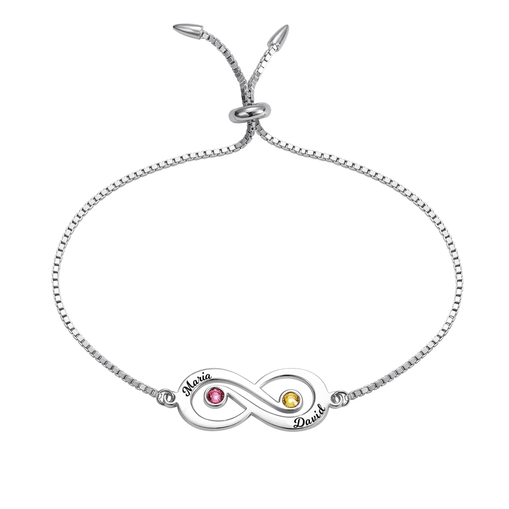 Customized Infinity Name Silver Bracelet with Birthstone