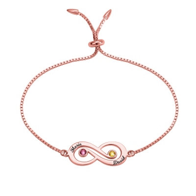 Personalized Infinity Name Bracelet with Birthstone in Rose Gold