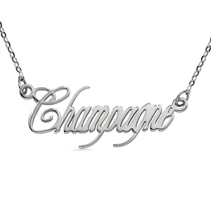 Solid White Gold Personalized Champagne Font Name Necklace