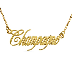 Solid Gold Personalized Champagne Font Name Necklace