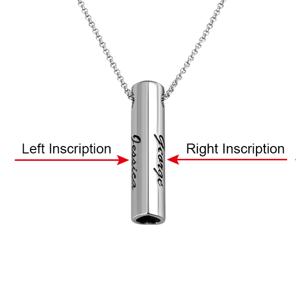 Engraved Double Heart Bar Necklace Sterling Silver
