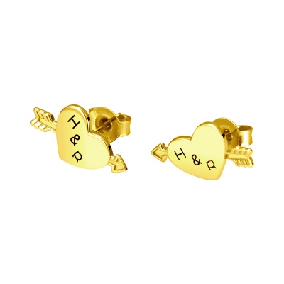 Personalized Arrow Heart Earrings in Gold