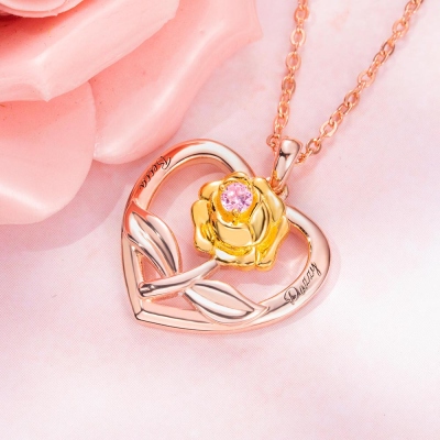 Personalized Rose Heart Necklace With Birthstone