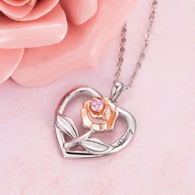 Personalized Rose Heart Necklace With Birthstone