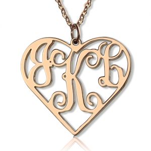 Solid Rose Gold Initial Monogram Personalized Heart Necklace