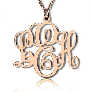 Personalized Vine Font Initial Monogram Necklace Solid Rose Gold