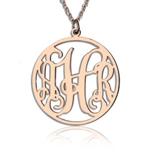 Circle Initial Monogram Necklace Rose Gold