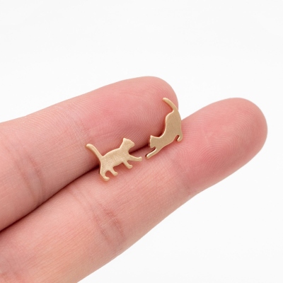 Personalized Cat Asymmetry Earrings with Double Names, Sterling Silver 925 Cute Cat Stud Earrings, Birthday/Christmas Gift for Her/Cat Lovers/Owners