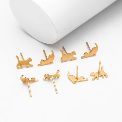 Personalized Cat Asymmetry Earrings with Double Names, Sterling Silver 925 Cute Cat Stud Earrings, Birthday/Christmas Gift for Her/Cat Lovers/Owners
