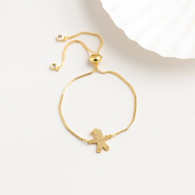 Personalized 1-3 Gingerbread Men Bracelet with Name, Sterling Silver 925 Family Bracelet, Adjustable Jewelry, Christmas Gift for Women/Kids/Friends