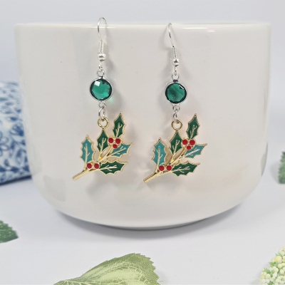 Örhängen med hänge i julsten och födelsesten, fina hängande örhängen i sterlingsilver 925, festliga smycken, julklapp till henne/mamma/älskare