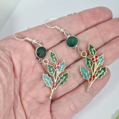 Örhängen med hänge i julsten och födelsesten, fina hängande örhängen i sterlingsilver 925, festliga smycken, julklapp till henne/mamma/älskare