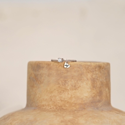 Custom Birthstone Engraved Initial Ring with Heart Charm, Letter Wrap Ring, Dangle Initial Tiny Heart Ring, Women's Christmas Ornament, Gift for Her