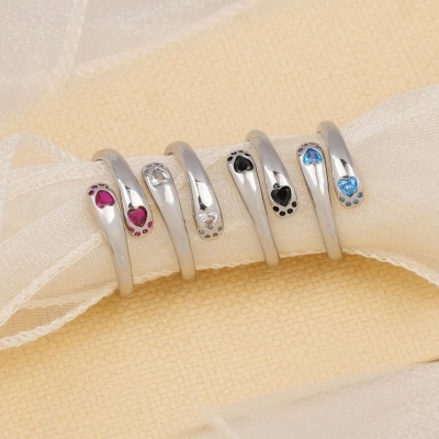 Custom Birthstone Hug Cat Paws "I Am Enough" Ring, Sterling Silver 925 Cat Paw Ring, Cat Jewelry for Women, Memorial/Christmas Gift for Pet Lovers