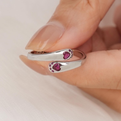 Custom Birthstone Hug Cat Paws "I Am Enough" Ring, Sterling Silver 925 Cat Paw Ring, Cat Jewelry for Women, Memorial/Christmas Gift for Pet Lovers