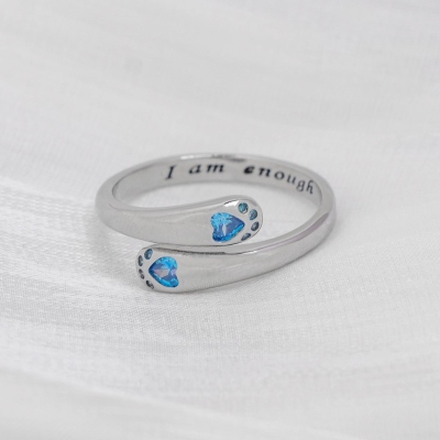 Custom Birthstone Hug Cat Paws "I Am Enough" Ring, Sterling Silver 925 Cat Paw Ring, Cat Jewelry for Women, Memorial/Christmas Gift for Pet Lovers