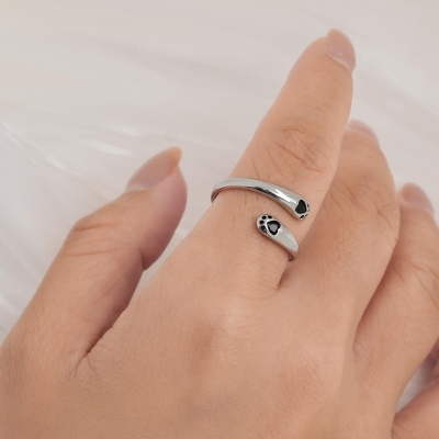 Custom Birthstone Hug Cat Paws "I Am Enough" Ring, Sterling Silver 925 Cat Paw Ring, Cat Jewelry for Women, Memorial/Christmas Gift for Pet Lovers