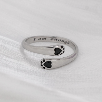 Custom Birthstone Hug Cat Paws "I Am Enough" Ring, Sterling Silver 925 Cat Paw Ring, Cat Jewelry for Women, Memorial/Christmas Gift for Pet Lovers