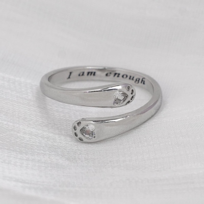 Custom Birthstone Hug Cat Paws "I Am Enough" Ring, Sterling Silver 925 Cat Paw Ring, Cat Jewelry for Women, Memorial/Christmas Gift for Pet Lovers