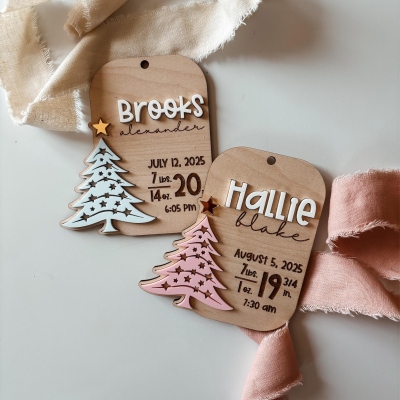 Personalized Birth Announcement Ornament, Newborn Baby Birth Stats Keepsake, Christmas Baby Shower Gift, Nursery Decor Present, Gift For New Mother