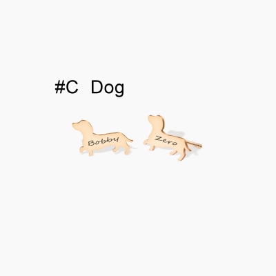 Personalized Cat/Dog Asymmetry Earrings with Double Names, Sterling Silver 925 Cute Cat/Dog Stud Earrings, Birthday/Christmas Gift for Her/Cat & Dog Lovers/Owners