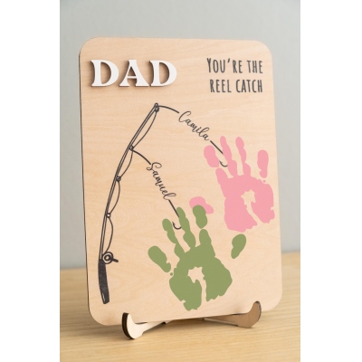 Personalized Fishing Family 1-3 Handprint Sign with Name, Wooden Funny Home Decor, Birthday/Anniversary/Father’s Day Gift for Dad/Grandpa/Family