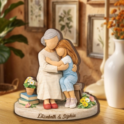 Personalized Mom & Daughter Hug Plaque with Names, Wooden Heartwarming Family Sculpture, Memorial Keepsake, Mother's Day/Birthday Gift for Mom/Grandma