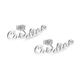 Customized Name Stud Silver Earrings for Ladies