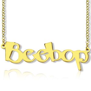 Solid Gold Personalized Beetle Font Letter Name Necklace