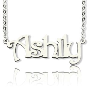 Solid White Gold Harrington Font Name Necklace