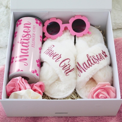 Personalized Name Flower Girl Proposal Gift Box Set, Keepsake Bundle from Bride with Six Color Themes, Wedding/Birthday/Christmas Gift for Kids/Girls