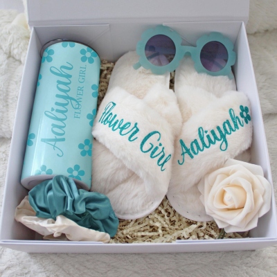 Personalized Name Flower Girl Proposal Gift Box Set, Keepsake Bundle from Bride with Six Color Themes, Wedding/Birthday/Christmas Gift for Kids/Girls