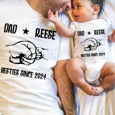 Custom Name Father and Baby Matching Set, Our First Father's Day Together 2024 Shirt, 100% Cotton Shirt, Father's Day Gift for Baby New Dad
