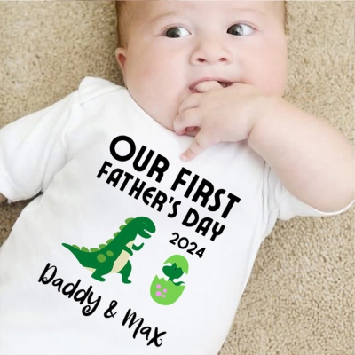 Custom Name Parent-child Shirt, Our First Father's Day Together 2024 Shirt, Cotton Shirt, Birthday/Father's Gift for Dad/Grandpa