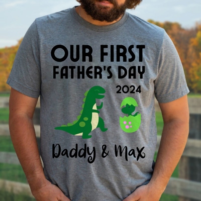 Custom Name Father and Baby Matching Set, Our First Father's Day Together 2024 Shirt, 100% Cotton Shirt, Father's Day Gift for Baby New Dad