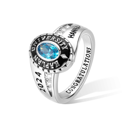 Custom Woman Birthstone School Class Ring with Engraved Text, High School University Graduation Ring, Graduation Gift for Class of 2024 Graduates