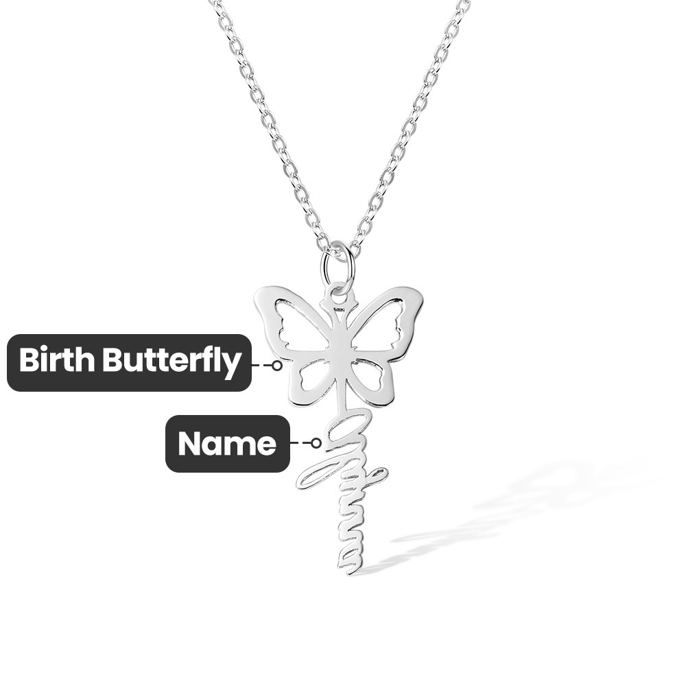 Zierliche Geburts-Schmetterlings-Namenskette, Geburtstags-/Brautjungfern-/Muttertagsgeschenk für Mama/Frau/Familie/beste Freunde