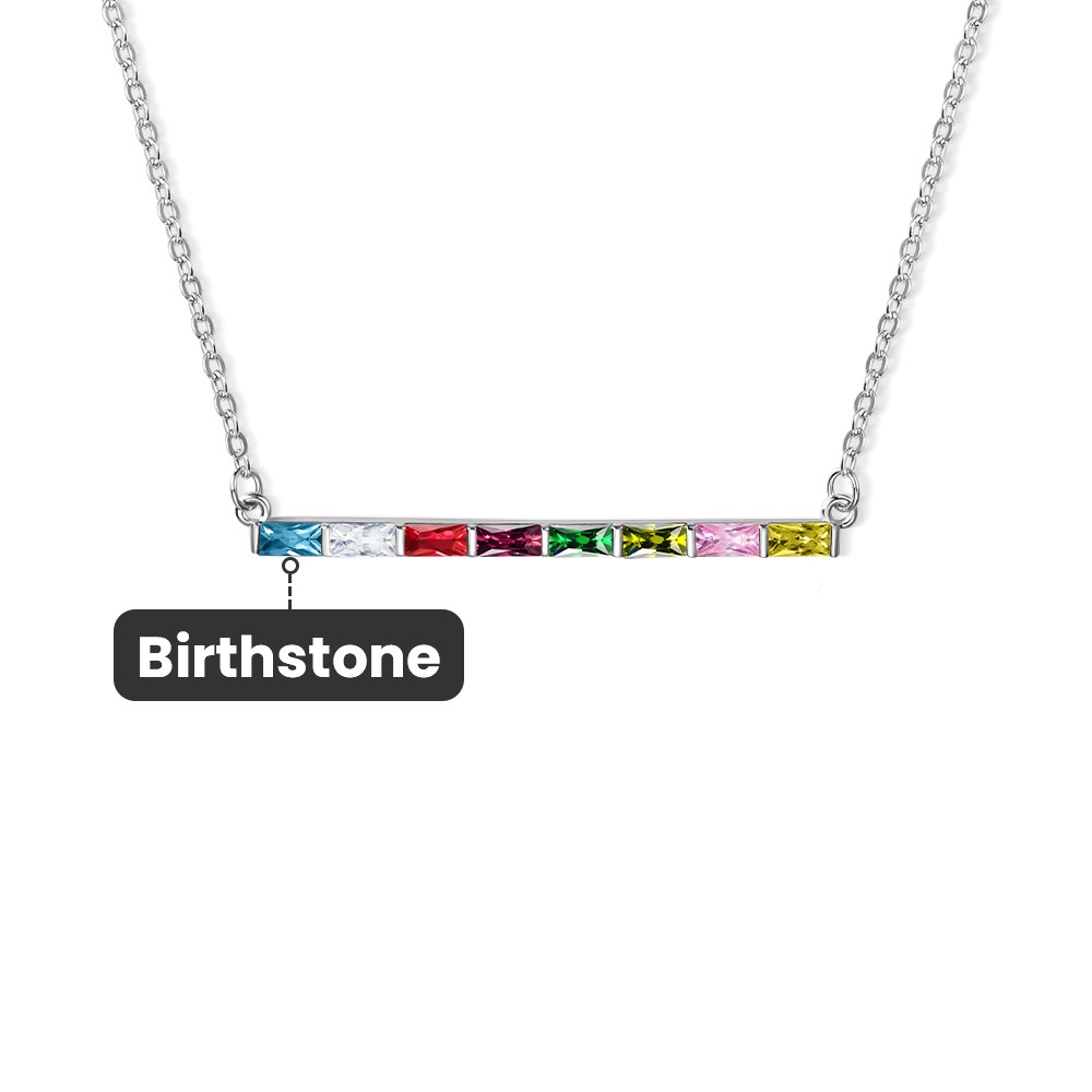 Personalized 1-8 Baguette Birthstones Dainty Pendant Necklace, Minimal Family Jewelry, Birthday/Mother's Day Gift for Women