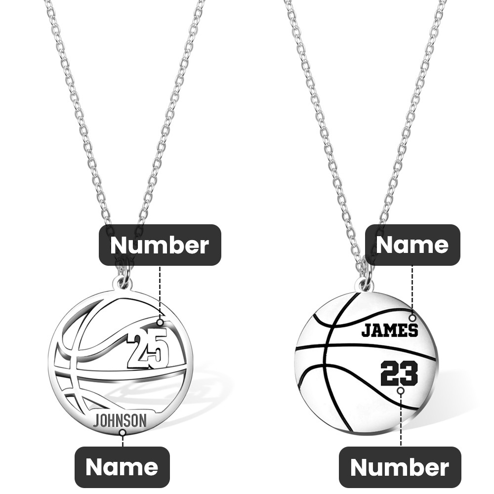 Custom Engraved Name & Number Basketball Necklace, Sports Accessory, Gift for Basketball Players/Sport Lovers