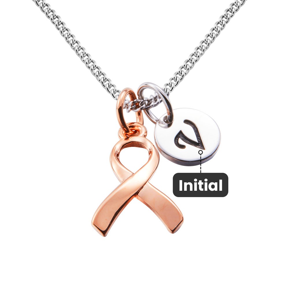 Personalized Sterling Silver Initial Breast Cancer Survivor Necklace, Awareness Pink Ribbon Necklace, Cancer Survivor Gifts for Women