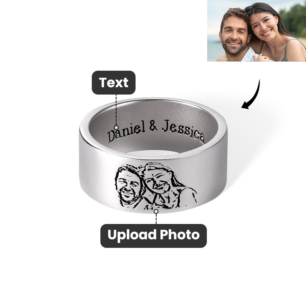 Personalized Engraved Photo Ring with Name, Portrait Ring, Memorial Jewelry for Couple, Birthday/Anniversary Gift for Her/Family