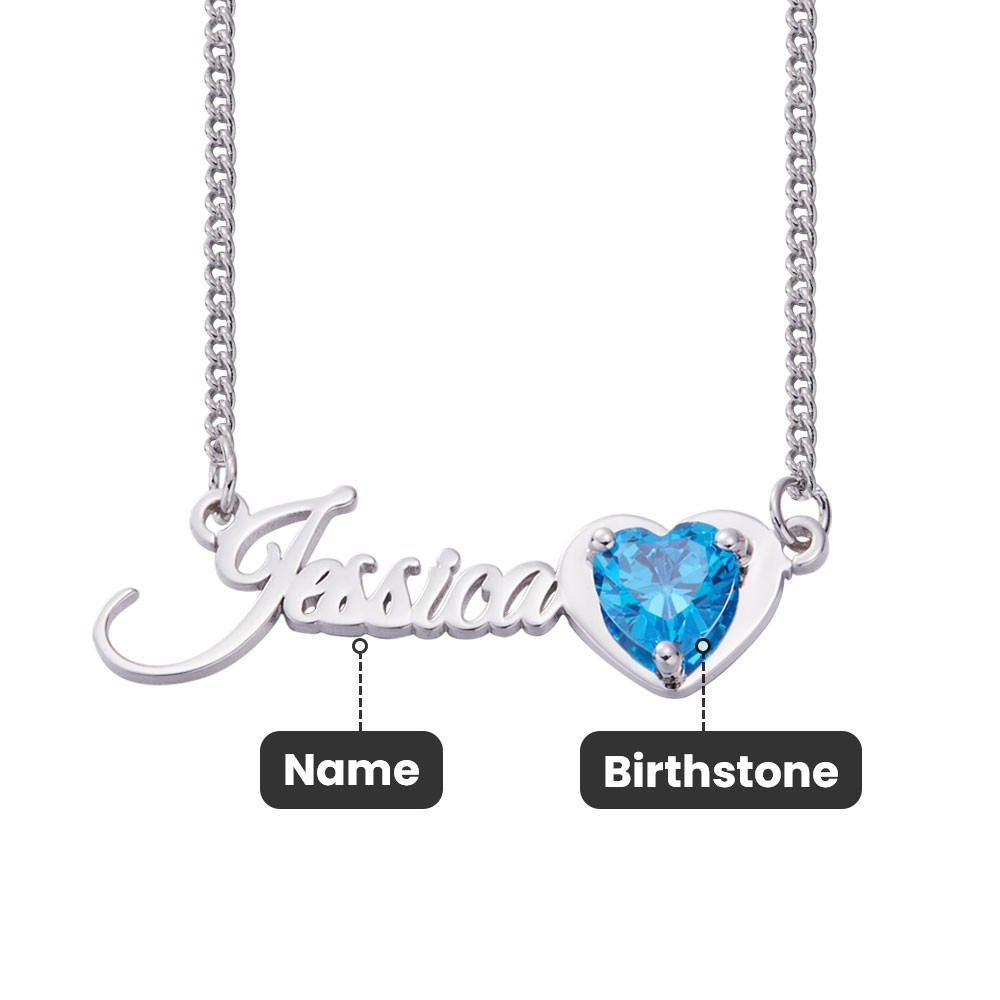Custom Minimalism Name Necklace with Heart Birthstone Pendant, Valentine's Day/Mother's Day/Birthday Gift for Her