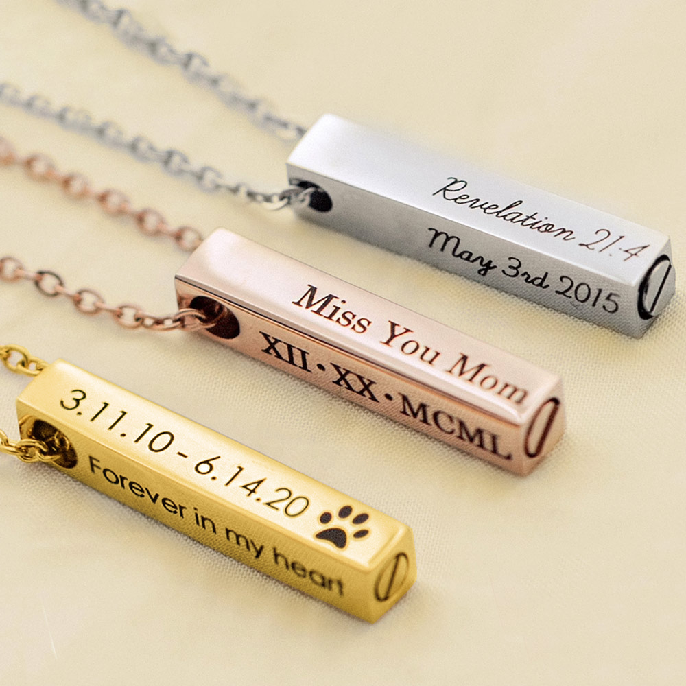 Personalized Engraved Bar Cremation Urn Necklace with Text, Keepsake Engraving Jewelry for Ashes, Memorial Sympathy Gift for Loss of Loved One/Pet