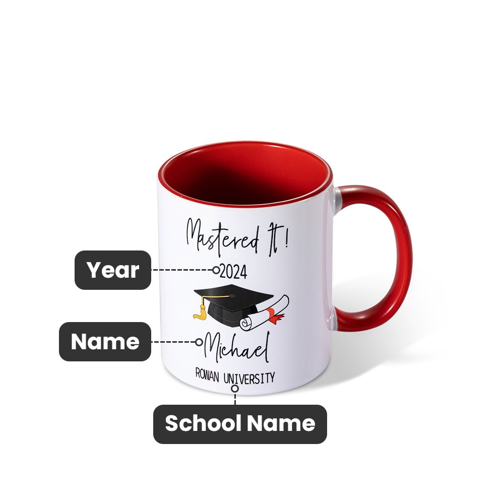 Personlig Master's Degree 11oz tvåfärgad keramisk mugg med namn och år, klass 2024 Master College Graduate Keepsake, examenspresent till henne/honom