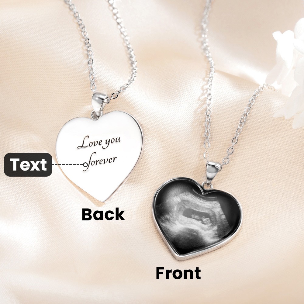 Custom Heart Shaped Baby's Sonogram Ultrasound Necklace with Engraved text, Birthday/New Pregnancy/Newborn Memorial Gift/Women