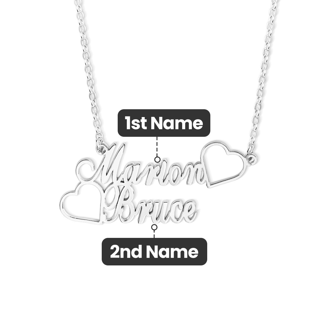 Collier Personnalisé Prénom Double Cœur Argent/or Rose - Gravure 2 à 4 Prénoms - Cadeau Pour Maman, Fille, Amie - Boîte Cadeau Incluse