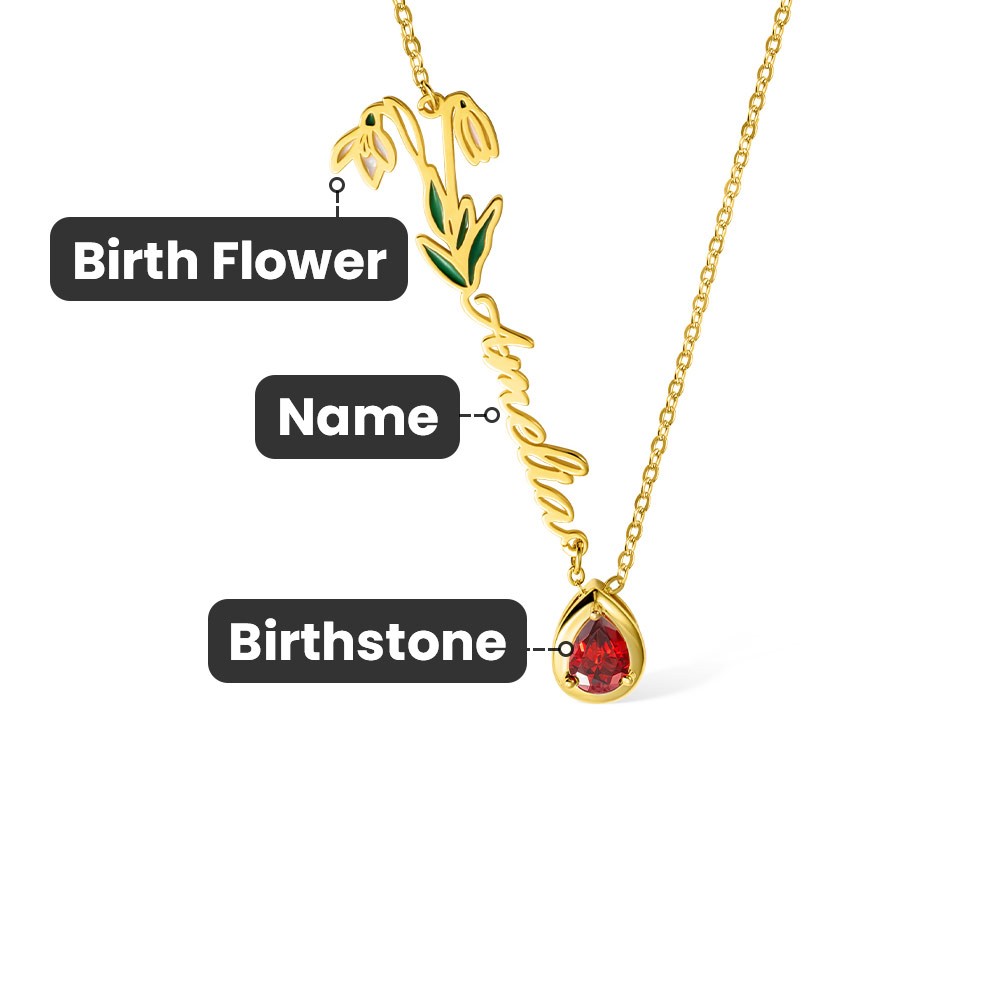 Personalized Birth Flower & Birthstone Necklace with Name, Women's Jewelry, Birthday/Mother's Day/Valentine's Day Gift, Gift for Mom/Daughter/Her