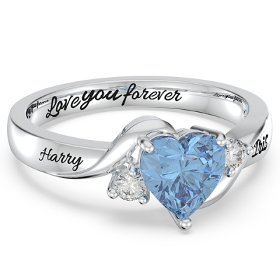 Heart Promise Ring with Custom Stones and Engraving