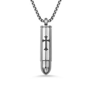 Stainless Steel Cross Bullet Urn Necklace for Ashes